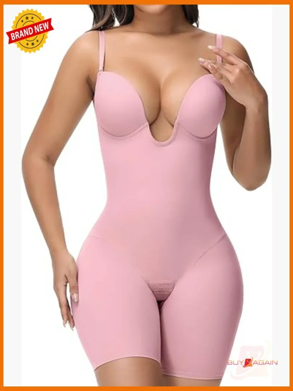 Backless Shapewear Bodysuit Strapless Deep Plunge Tummy Control Built-In Bra